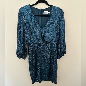 Eliza J balloon sleeve sequin cocktail dress SZ 4 teal